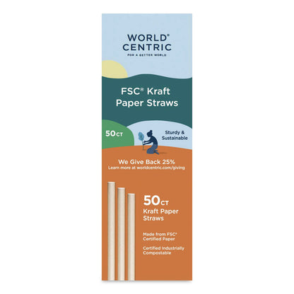 World Centric® Kraft Paper Straws, 8", Brown, 50/Pack (WORSTRTPA8K)