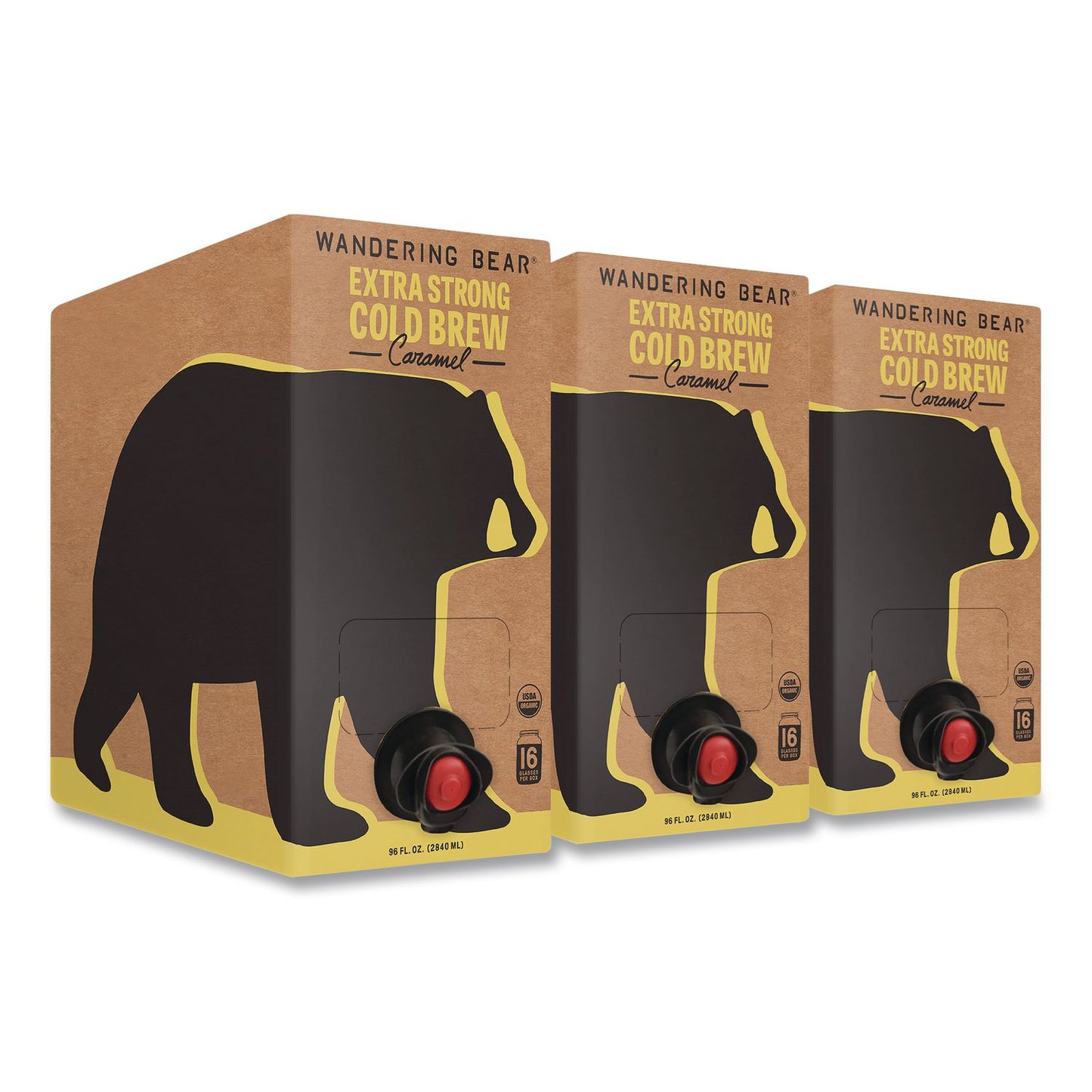 WANDERING BEAR® Caramel Cold Brew Coffee Tap Box, 96 oz, 3/Carton (WBEWBC00748)