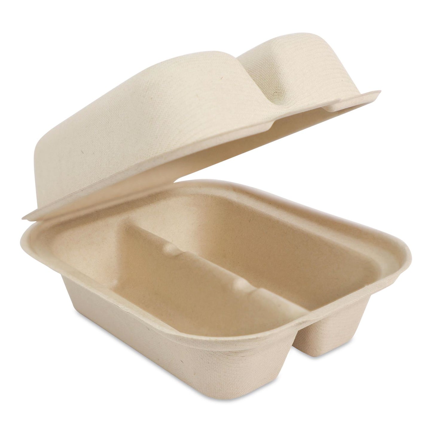 World Centric® Fiber Hinged Takeout Containers, Taco Box, 2 Compartments, 5.86 x 7.25 x 3.38, Natural, Sugarcane Fiber, 300/Carton (WORTOSCT2LFS)