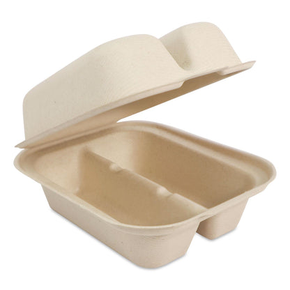 World Centric® Fiber Hinged Takeout Containers, Taco Box, 2 Compartments, 5.86 x 7.25 x 3.38, Natural, Sugarcane Fiber, 300/Carton (WORTOSCT2LFS)