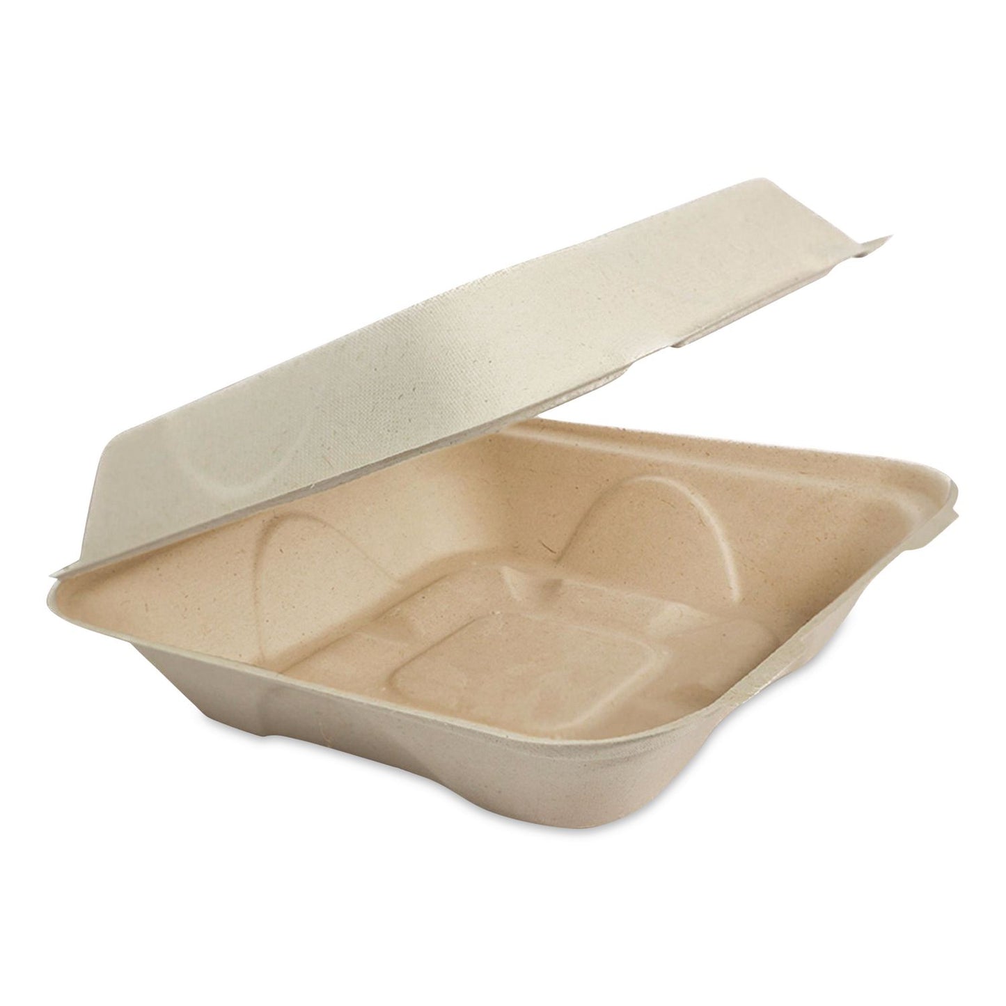 World Centric® Fiber Hinged Takeout Containers, 8.2 x 8.8 x 2.9, Natural, Sugarcane Fiber, 300/Carton (WORTOSCU853LLF)