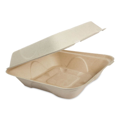 World Centric® Fiber Hinged Takeout Containers, 8.2 x 8.8 x 2.9, Natural, Sugarcane Fiber, 300/Carton (WORTOSCU853LLF)