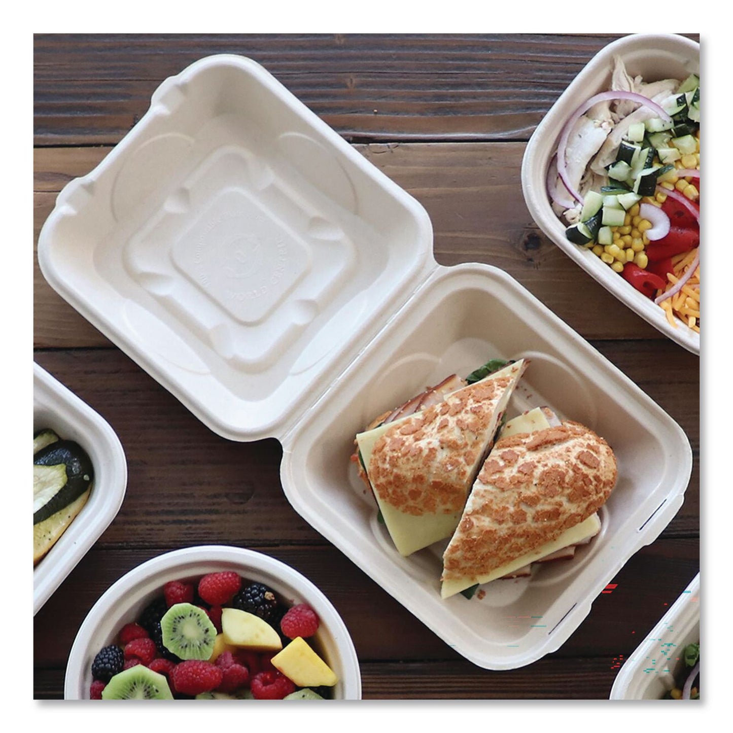 World Centric® Fiber Hinged Takeout Containers, 8.2 x 8.8 x 2.9, Natural, Sugarcane Fiber, 300/Carton (WORTOSCU853LLF)