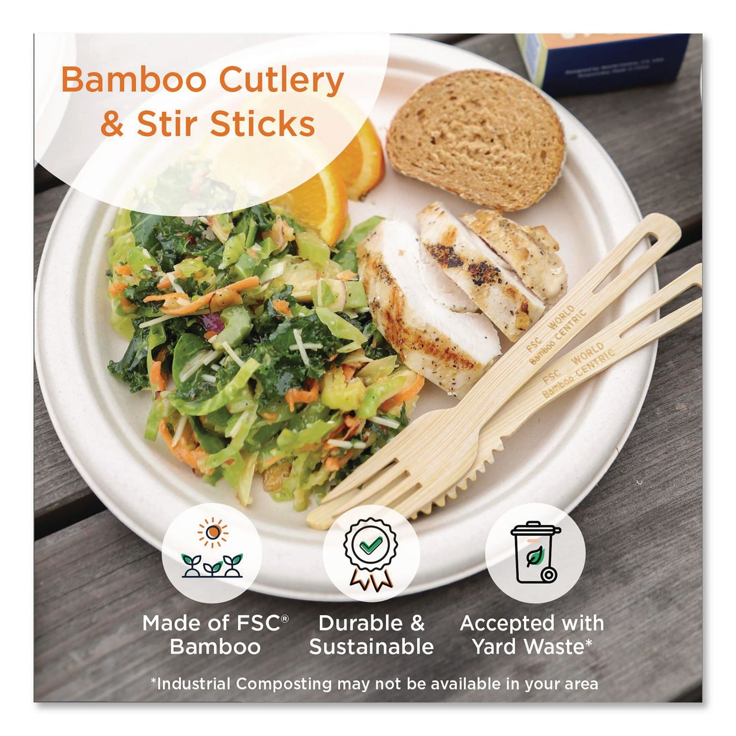 World Centric® Bamboo Cutlery, Medium Heavyweight, Fork, Paper, Natural, 24/Pack (WORFOBBR)