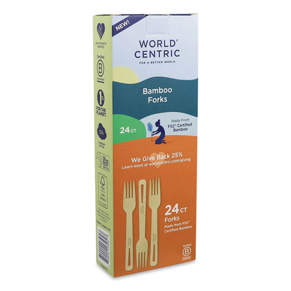 World Centric® Bamboo Cutlery, Medium Heavyweight, Fork, Paper, Natural, 24/Pack (WORFOBBR)