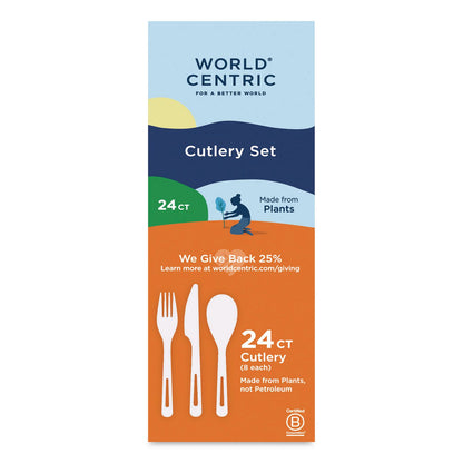 World Centric® TPLA Cutlery, Medium Heavyweight, Fork/Knife/Spoon, Plastic, Light Beige, 24/Pack (WORASPSR)