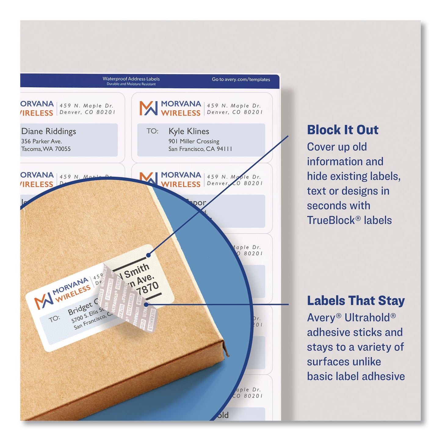 Avery® Waterproof Film Address Labels with Sure Feed Technology, Laser Printers, 2 x 4, White, 10 Labels/Sheet, 10 Sheets/Pack (AVE15513EA)