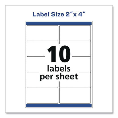 Avery® Waterproof Film Address Labels with Sure Feed Technology, Laser Printers, 2 x 4, White, 10 Labels/Sheet, 10 Sheets/Pack (AVE15513EA)