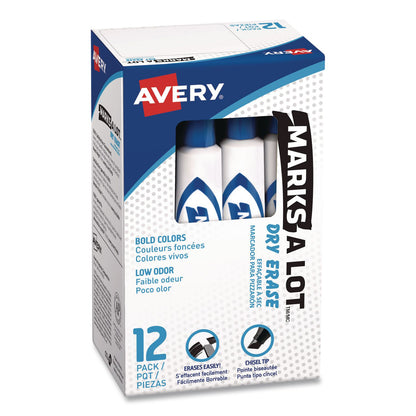 Avery® MARKS A LOT Desk-Style Dry Erase Markers, Broad Chisel Tip, Blue, Dozen (AVE24406DZ)