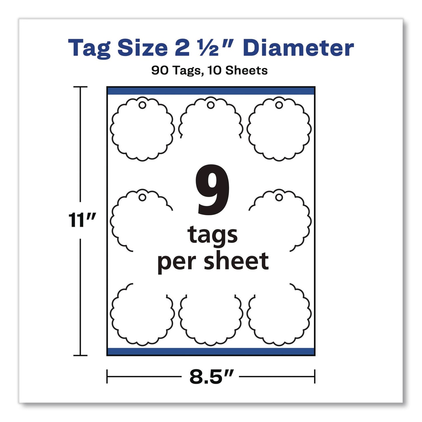 Avery® Printable Scallop Round Gift Tags, Inkjet/Laser Printers, 2.5" dia, White, 9/Sheet, 10 Sheets/Pack (AVE80511)