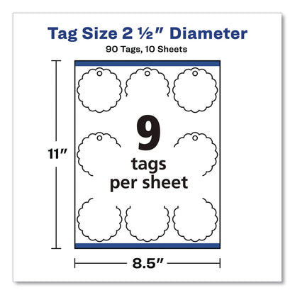 Avery® Printable Scallop Round Gift Tags, Inkjet/Laser Printers, 2.5" dia, White, 9/Sheet, 10 Sheets/Pack (AVE80511)