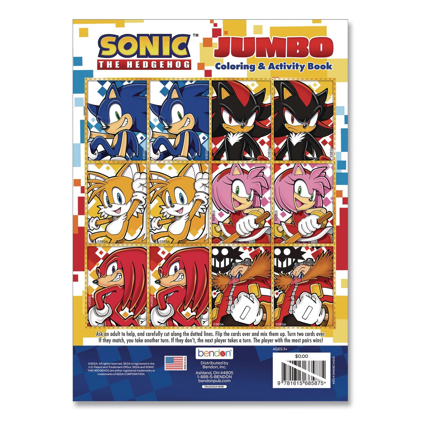 Bendon® Sonic Jumbo Coloring and Activity Book, Ages 3 and Up, 64 Pages (BDP61314)