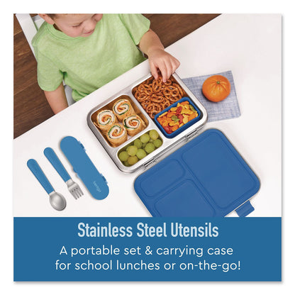 bentgo® Kids Stainless Steel Utensils, 5.7 Fork, 5.8 Spoon, 2 x 6 Case, Stainless Steel/Silicone, Blue (BEOBGKDUTSSB)