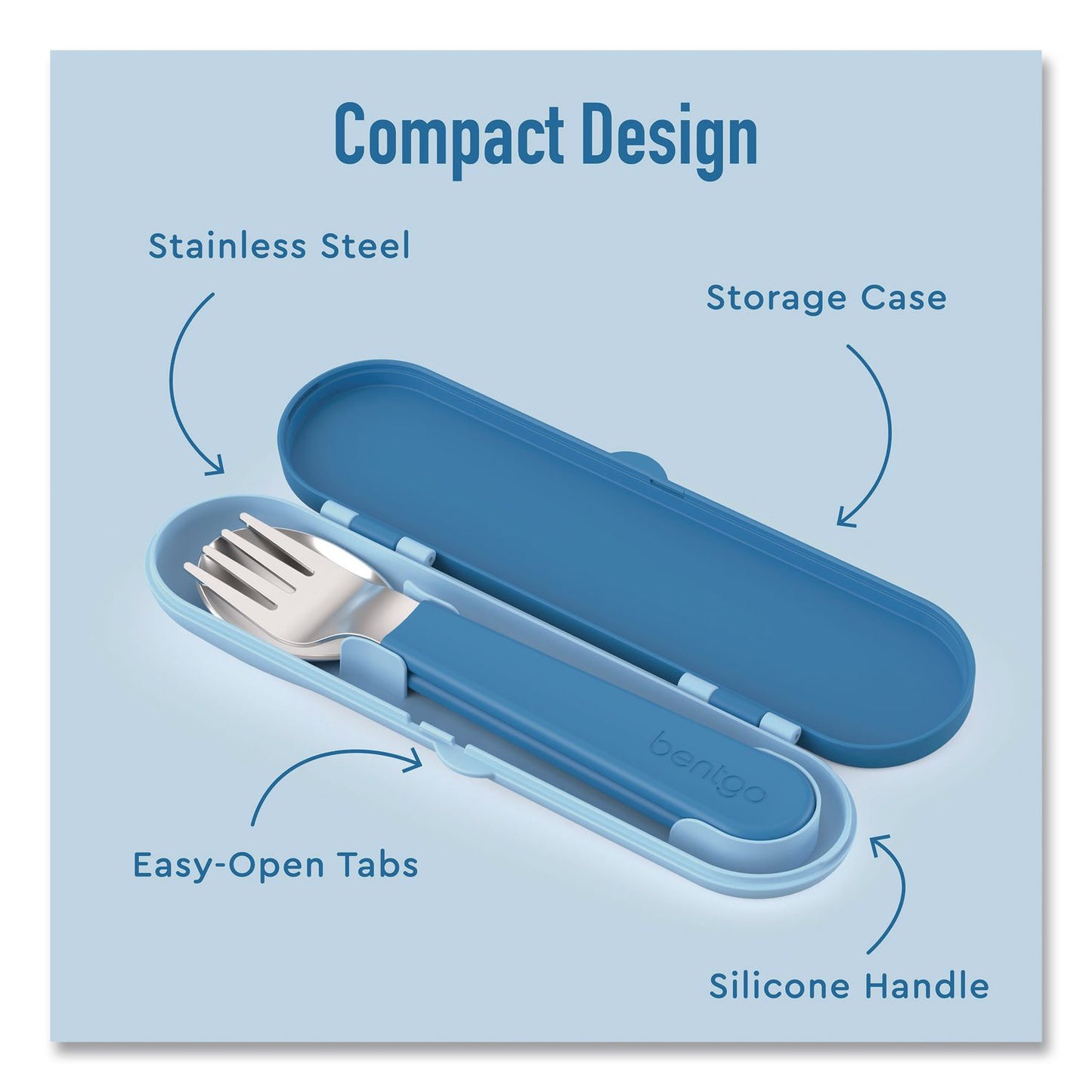 bentgo® Kids Stainless Steel Utensils, 5.7 Fork, 5.8 Spoon, 2 x 6 Case, Stainless Steel/Silicone, Blue (BEOBGKDUTSSB)