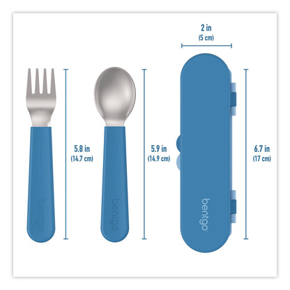 bentgo® Kids Stainless Steel Utensils, 5.7 Fork, 5.8 Spoon, 2 x 6 Case, Stainless Steel/Silicone, Blue (BEOBGKDUTSSB)