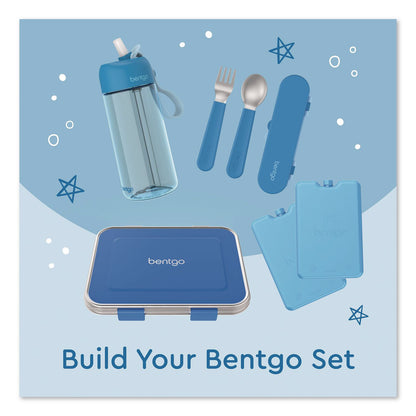 bentgo® Kids Stainless Steel Utensils, 5.7 Fork, 5.8 Spoon, 2 x 6 Case, Stainless Steel/Silicone, Blue (BEOBGKDUTSSB)