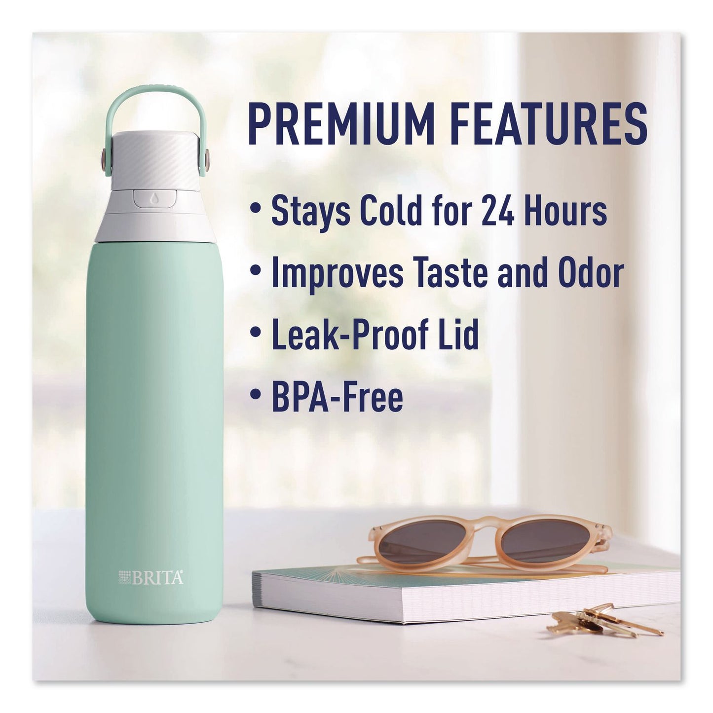 Brita® Stainless Steel Filtered Water Bottle, 20 oz, Glacier (CLO36448)