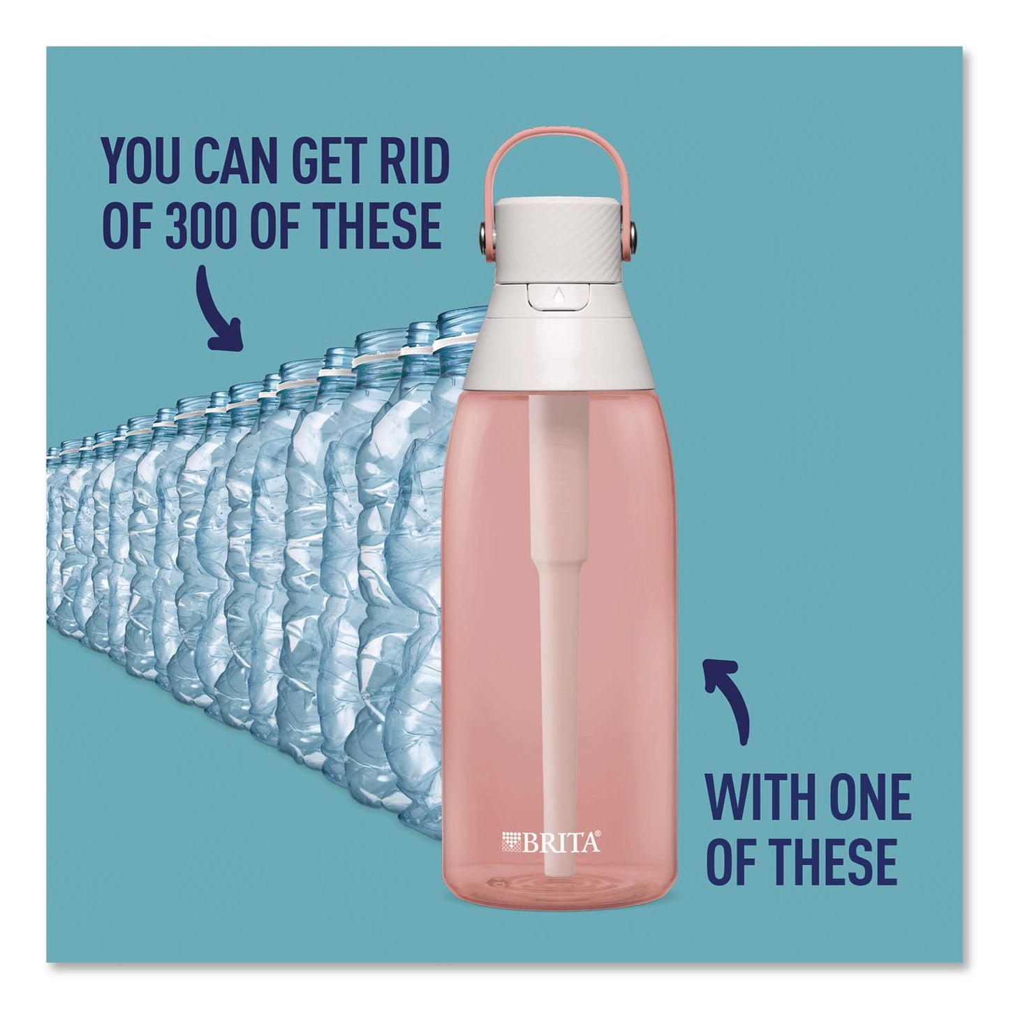 Brita® Plastic Filtered Water Bottle, 36 oz, Blush (CLO36525)