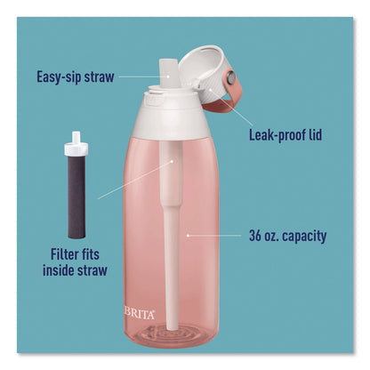 Brita® Plastic Filtered Water Bottle, 36 oz, Blush (CLO36525)