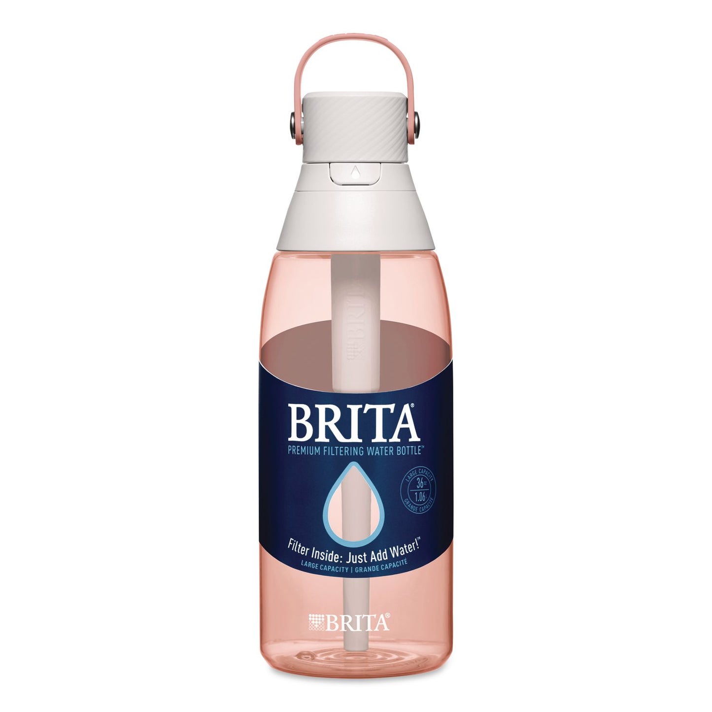 Brita® Plastic Filtered Water Bottle, 36 oz, Blush (CLO36525)