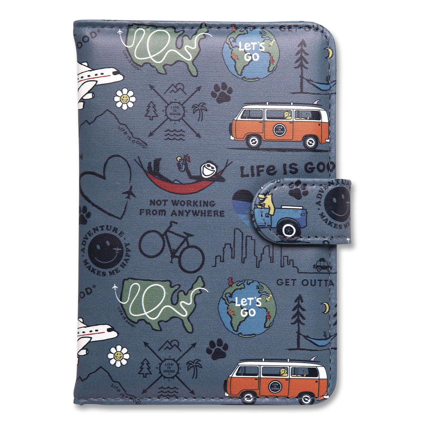 Life Is Good® Passport Cover, 4.25 x 5.87, Vegan Leather, Multicolor Travel Print (LGDLNPW0001)