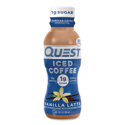 Quest® Iced Coffee, Vanilla Latte, 10 oz Bottle, 12/Carton (QCCQUN14436)
