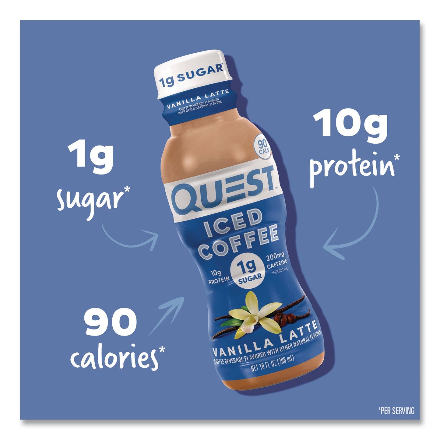 Quest® Iced Coffee, Vanilla Latte, 10 oz Bottle, 12/Carton (QCCQUN14436)