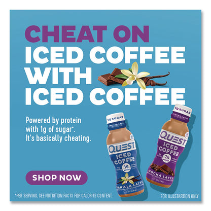 Quest® Iced Coffee, Vanilla Latte, 10 oz Bottle, 12/Carton (QCCQUN14436)