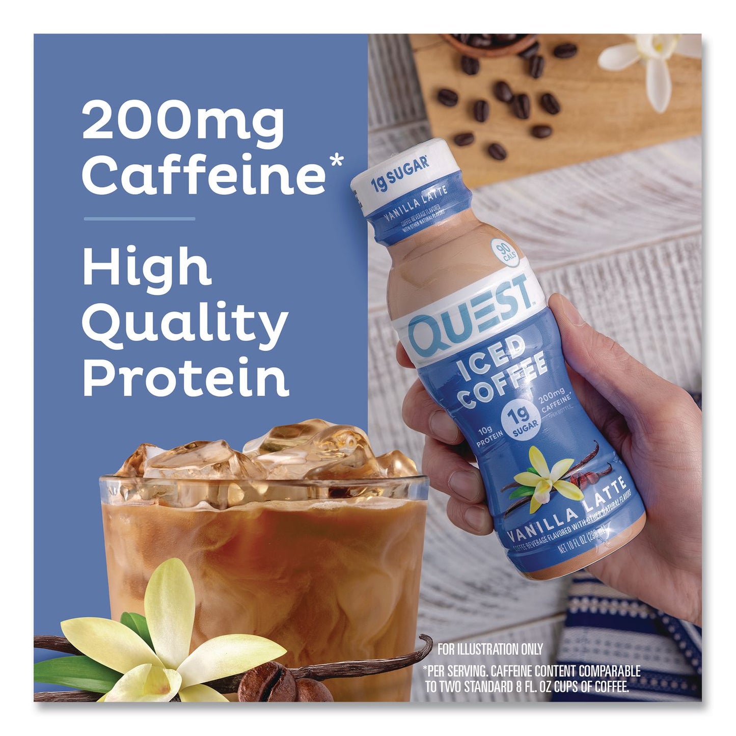 Quest® Iced Coffee, Vanilla Latte, 10 oz Bottle, 12/Carton (QCCQUN14436)
