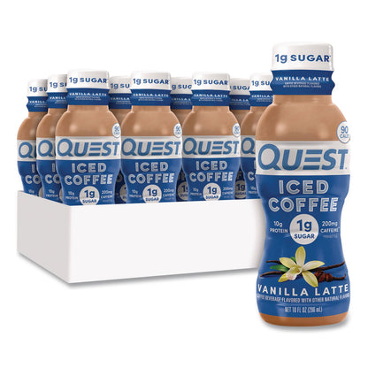 Quest® Iced Coffee, Vanilla Latte, 10 oz Bottle, 12/Carton (QCCQUN14436)