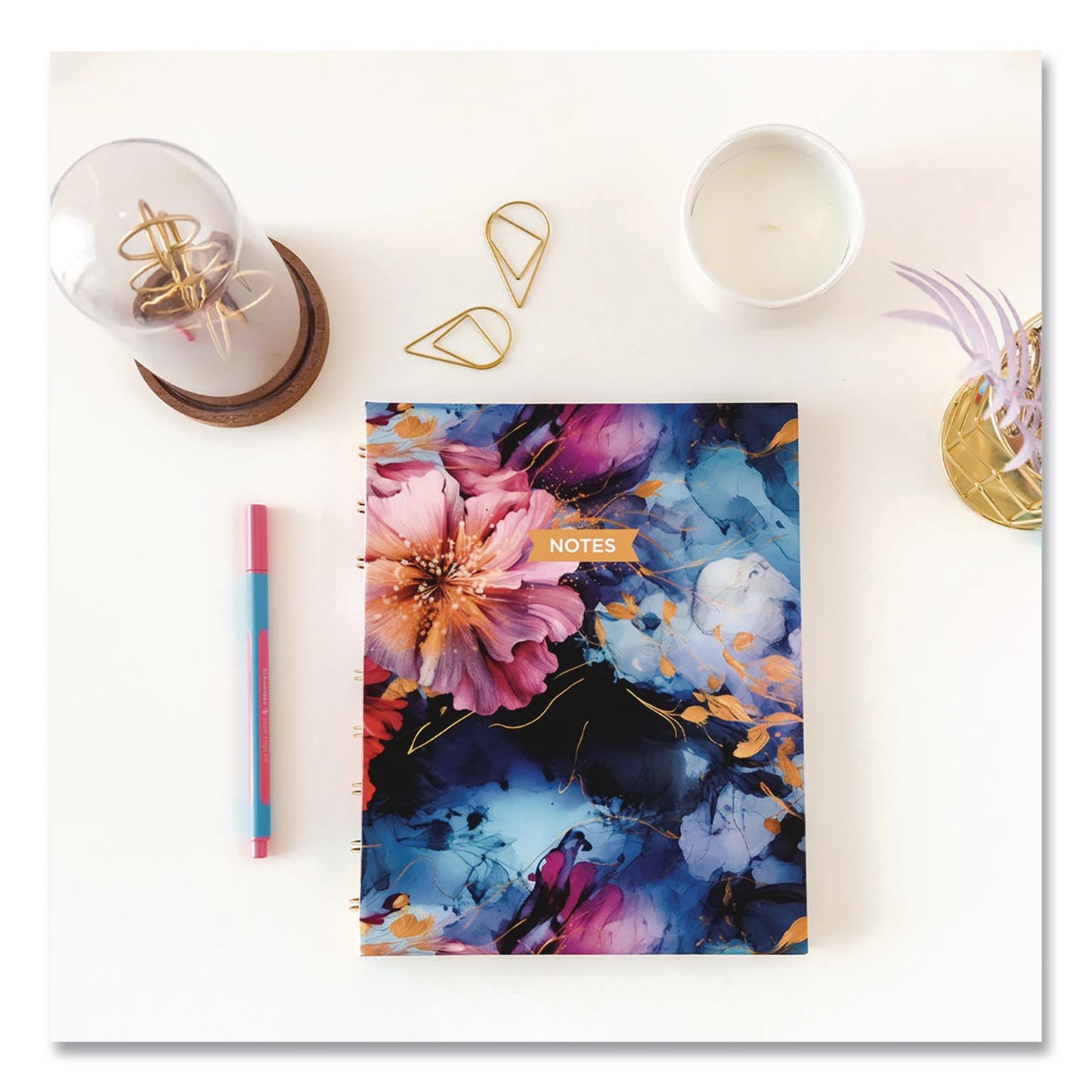 Blueline® NotePro Fashion Hard Cover Notebook, 1-Subject, Medium/College Rule, Midnight Floral Cover, (96) 9.25 x 7.25 Sheets (REDA9C02)