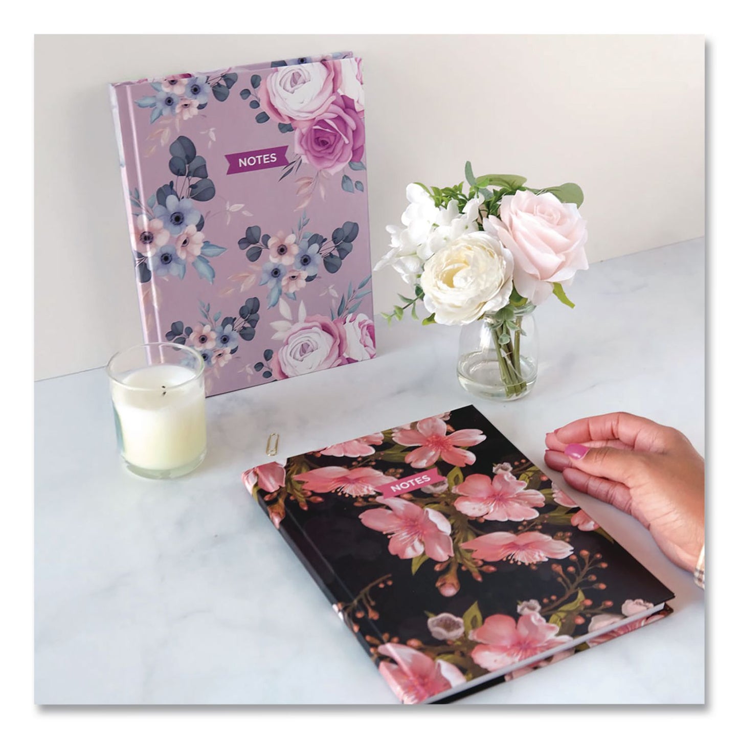 Blueline® Fashion Hard Cover Notebook, 1-Subject, Medium/College Rule, Cherry Tree Lane Cover, (96) 9.25 x 7.25 Sheets (REDA901)