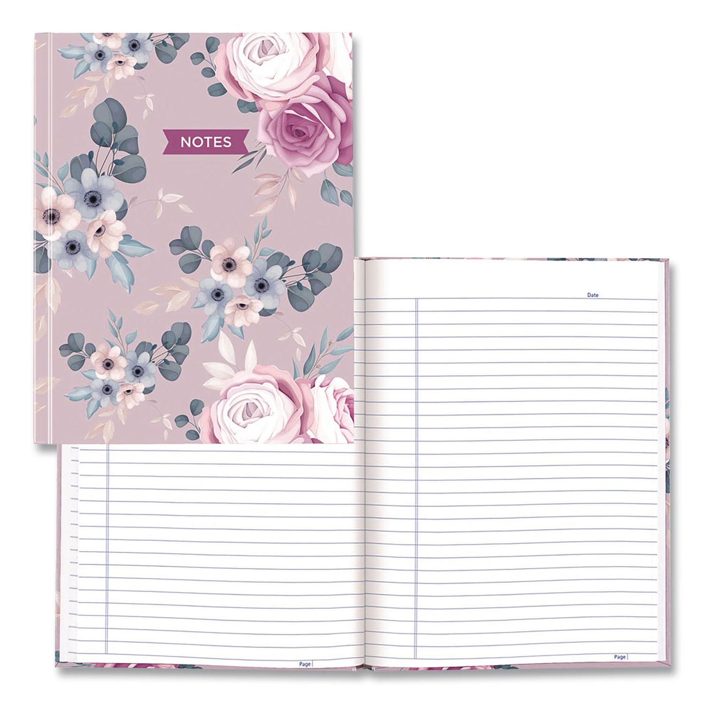 Blueline® Fashion Hard Cover Notebook, 1-Subject, Medium/College Rule, Lavender Floral Cover, (96) 9.25 x 7.25 Sheets (REDA902)
