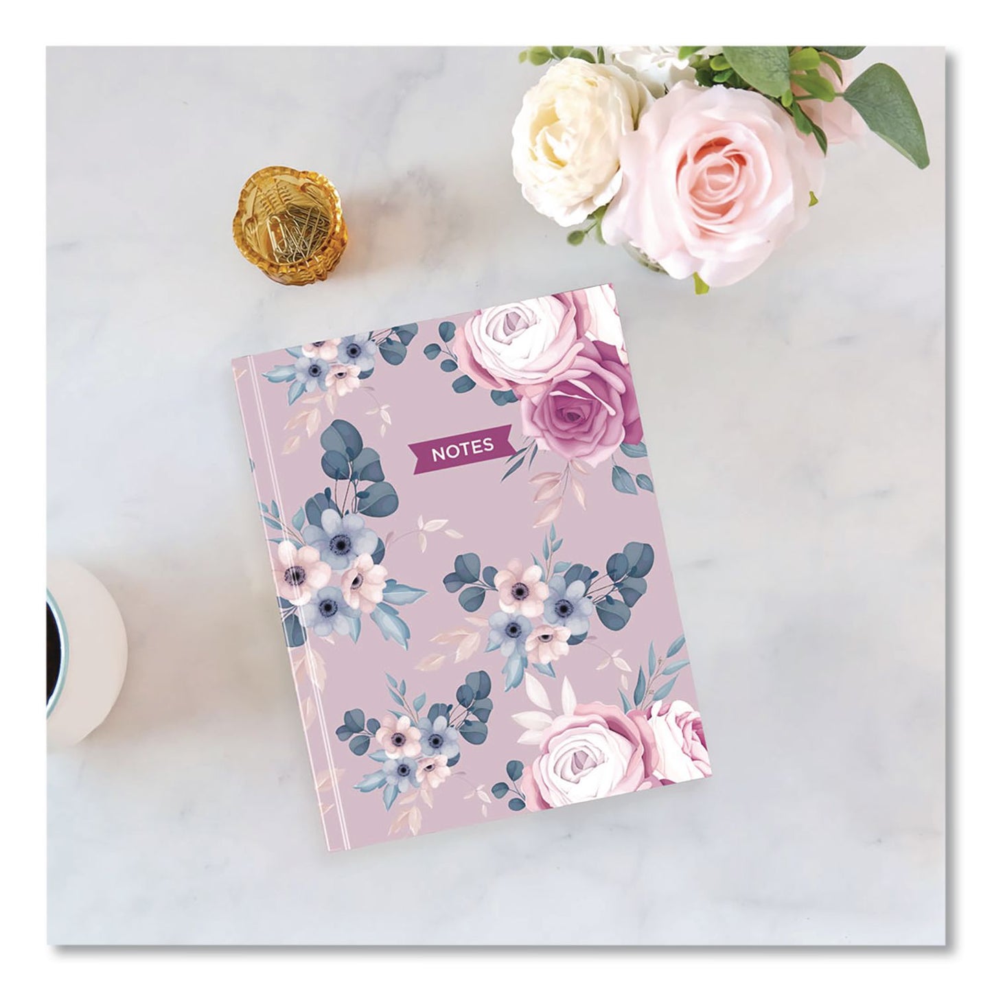 Blueline® Fashion Hard Cover Notebook, 1-Subject, Medium/College Rule, Lavender Floral Cover, (96) 9.25 x 7.25 Sheets (REDA902)