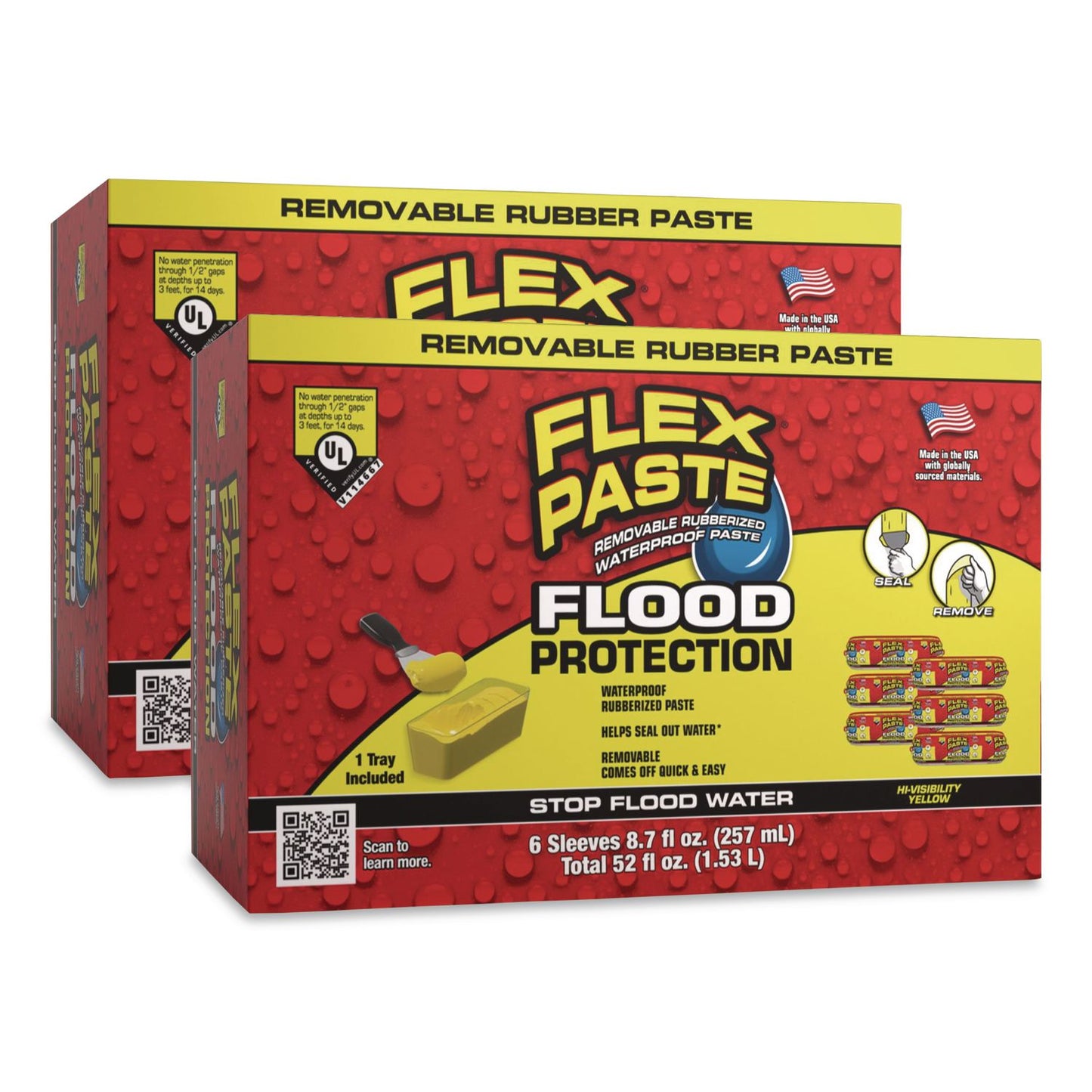 Flex Seal Products® Flex Paste Flood Protection Paste, (6) 8.7 oz Sleeves with Tray/Pack, Dries Yellow, 2 Packs/Carton (FSGRPSYELR64)