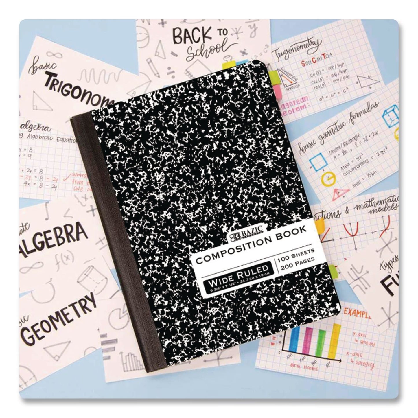 BAZIC® Products Composition Books, 1 Subject, Wide/Legal Rule, Black Marble Cover, (100) 9.75 x 7.5 Sheets (BAZ508)