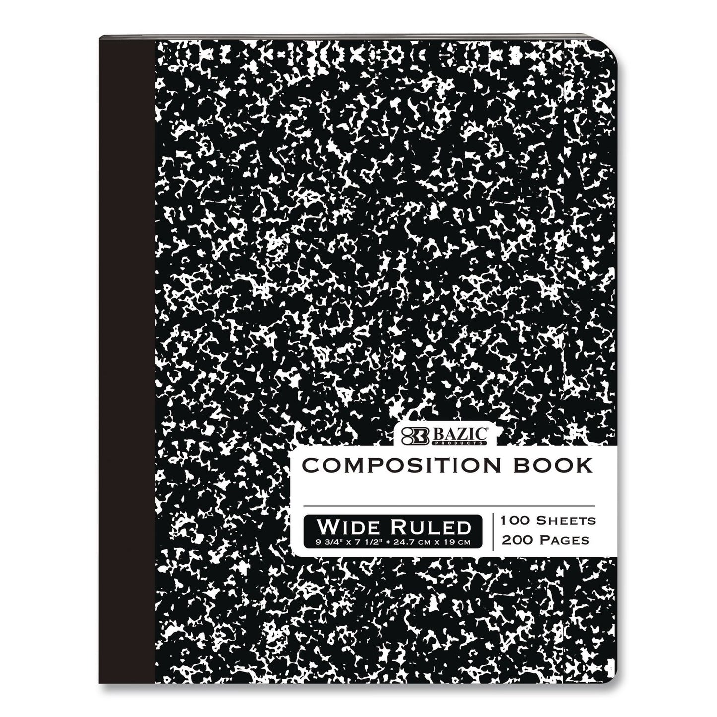 BAZIC® Products Composition Books, 1 Subject, Wide/Legal Rule, Black Marble Cover, (100) 9.75 x 7.5 Sheets (BAZ508)