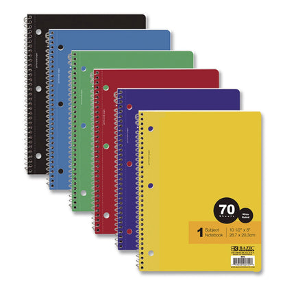 BAZIC® Products Spiral Notebooks, 1-Subject, Wide Rule, Assorted Color Covers, (70) 10.5 x 8 Sheets, 24/Carton (BAZ559)