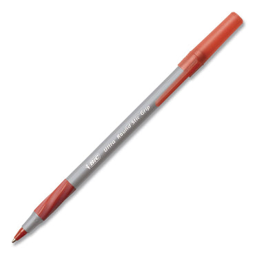 BIC® Round Stic Grip Xtra Comfort Ballpoint Pen, Easy-Glide System, Stick, Medium 1.2 mm, Red Ink, Gray/Red Barrel, 432/Carton (BICGSMG11REDCT)