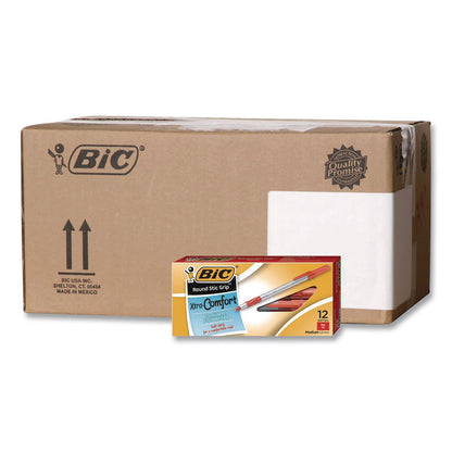 BIC® Round Stic Grip Xtra Comfort Ballpoint Pen, Easy-Glide System, Stick, Medium 1.2 mm, Red Ink, Gray/Red Barrel, 432/Carton (BICGSMG11REDCT)