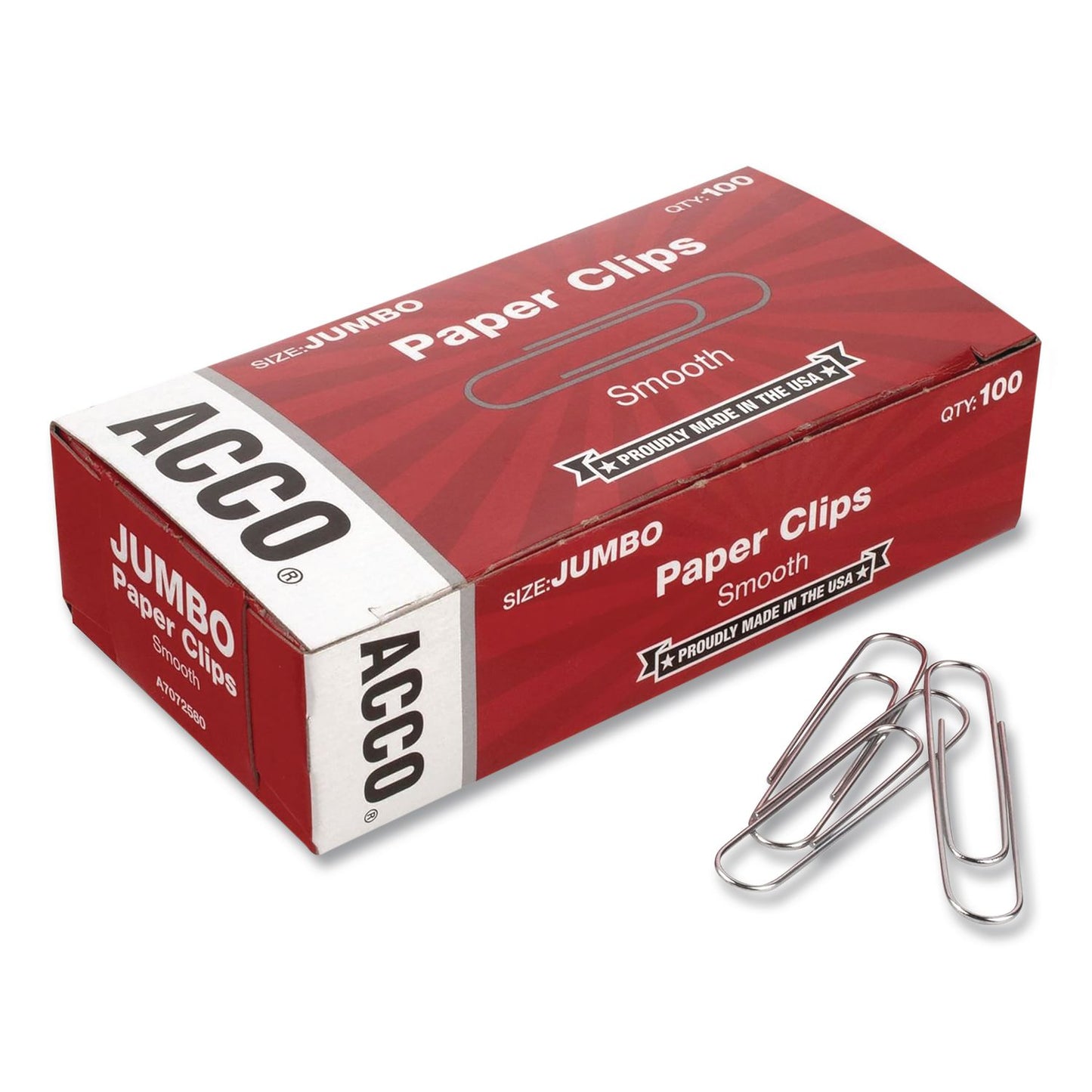 ACCO Paper Clips, #1, Smooth, Silver, 100 Clips/Box (ACC72380BX)