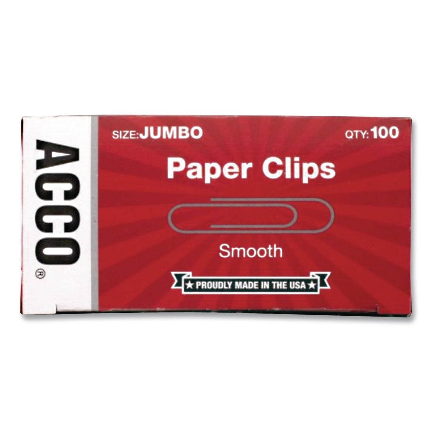 ACCO Paper Clips, Jumbo, Smooth, Silver, 20-Sheet Capacity, 100 Clips/Box (ACC72580BX)