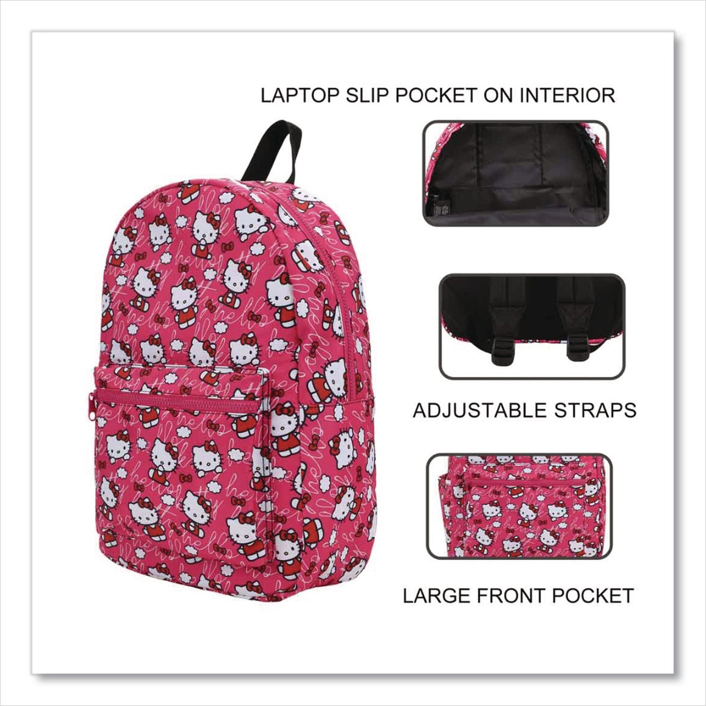 Bioworld® Hello Kitty Travel Backpack, Fits Devices Up to 15", 12 x 7 x 16.5, Multicolor (BWRBPY68G5HKCPP)