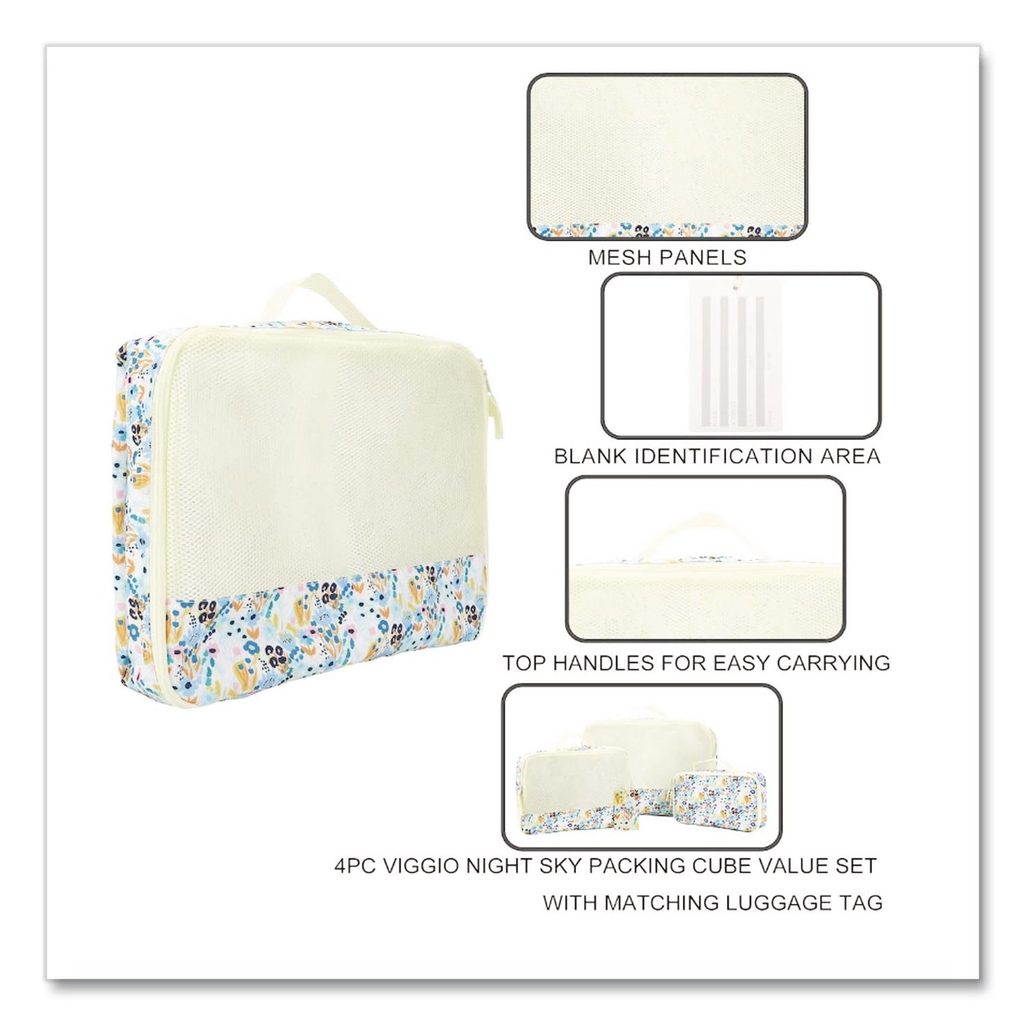 Bioworld® Floral Print Four-Piece Packing Cube Set, Assorted Sizes (BWRPAA8443PLBPP)