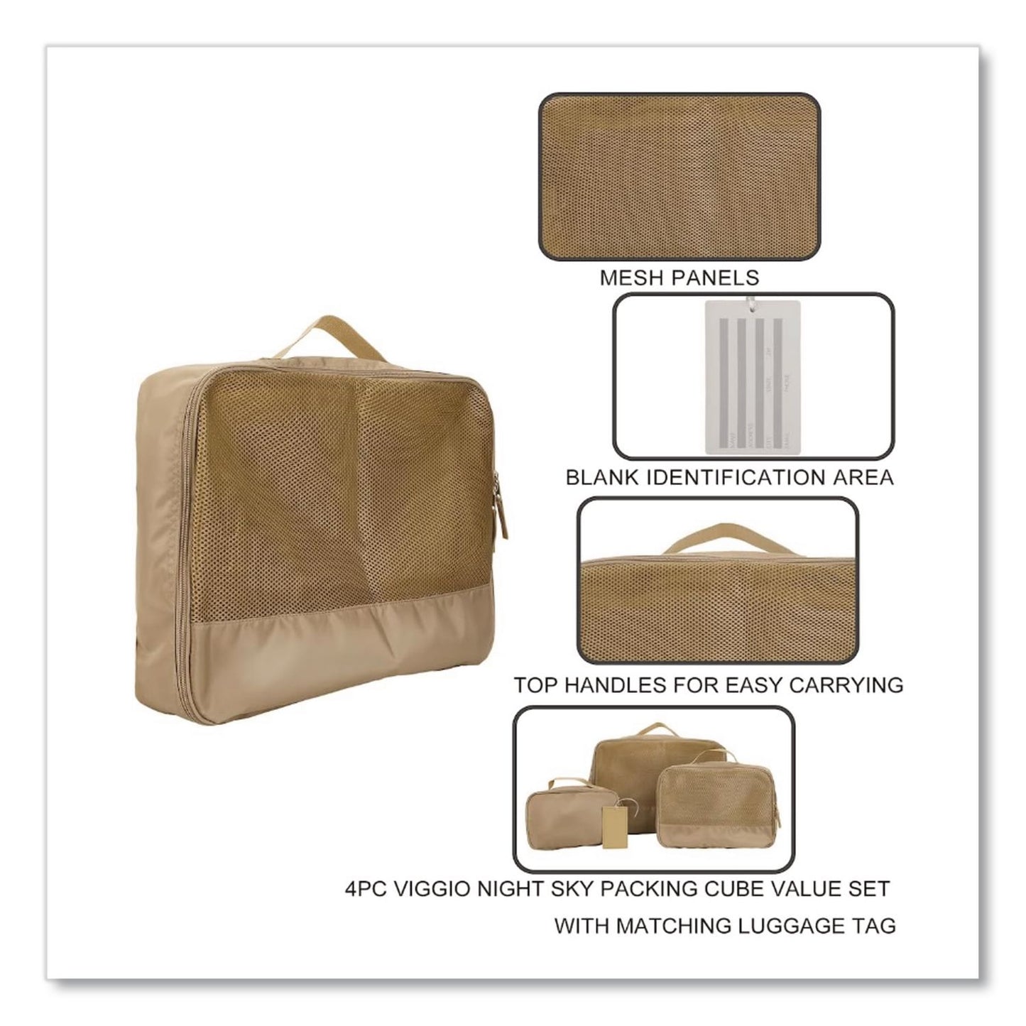 Bioworld® Four-Piece Packing Cube Set, Assorted Sizes, Light Brown (BWRPAA8446PLBPP)