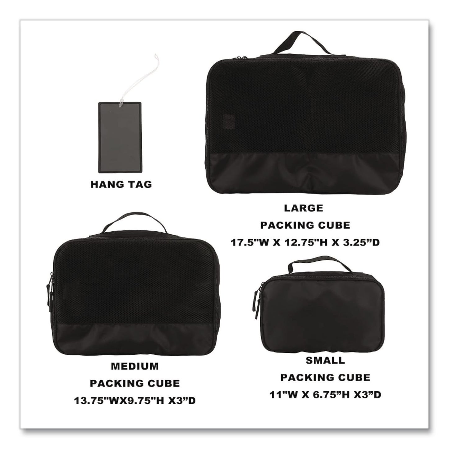 Bioworld® Four-Piece Packing Cube Set, Assorted Sizes, Black (BWRPAA8448PLBPP)