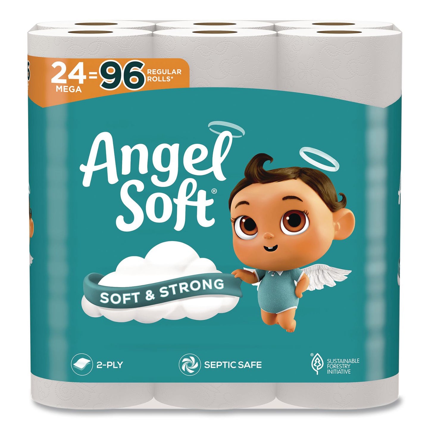 Angel Soft® Mega Toilet Paper, Septic Safe, 2-Ply, White, 320 Sheets/Roll, 24 Rolls/Pack (GPC794085)