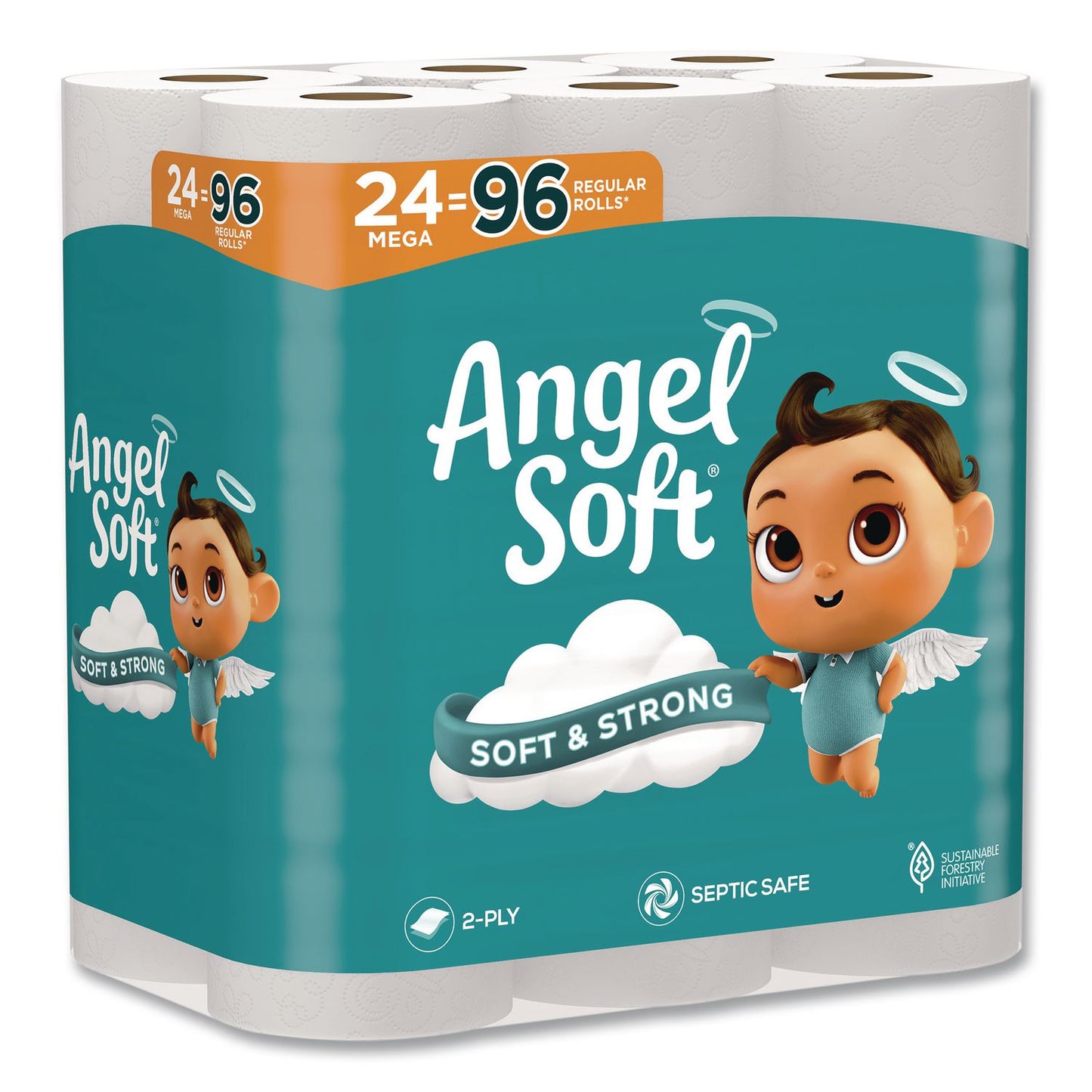 Angel Soft® Mega Toilet Paper, Septic Safe, 2-Ply, White, 320 Sheets/Roll, 24 Rolls/Pack (GPC794085)