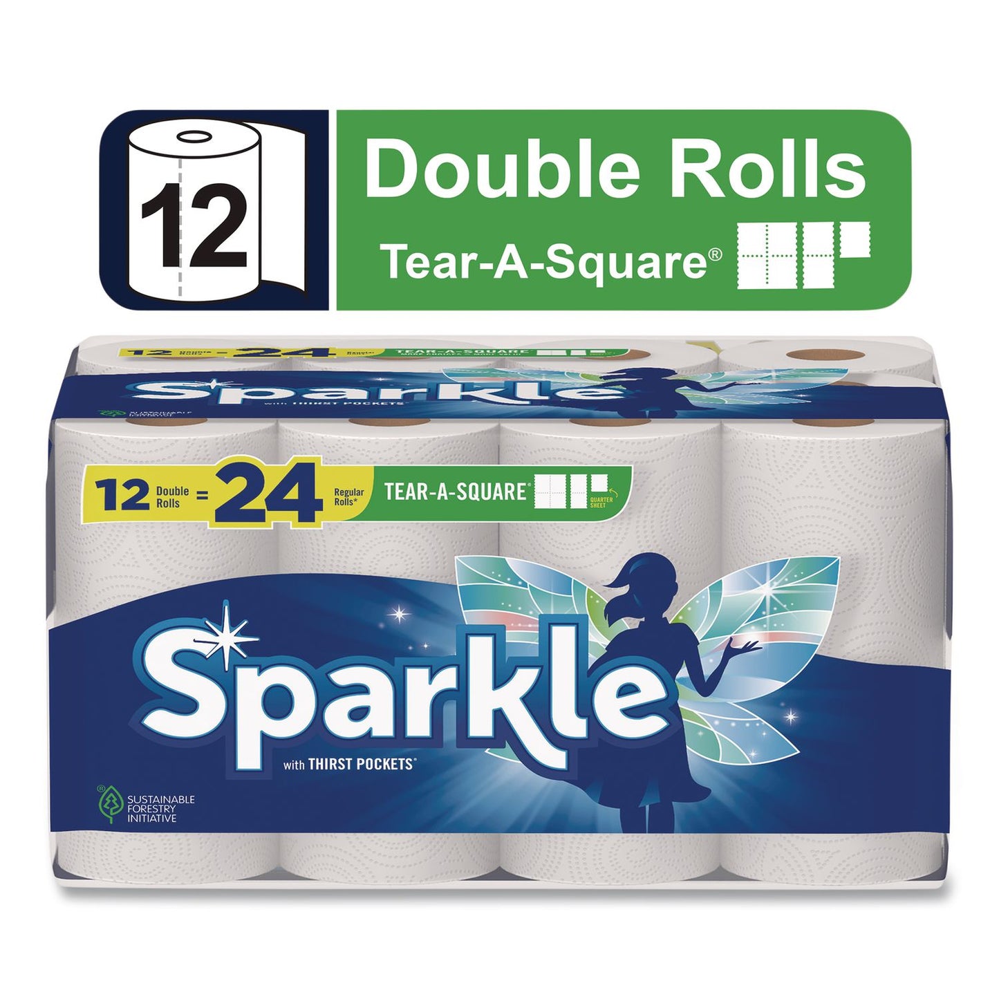 Sparkle Tear-A-Square Double Roll Paper Towels, 2-ply, 110 Sheets/Roll, 12 Rolls/Pack (GPC22361507)
