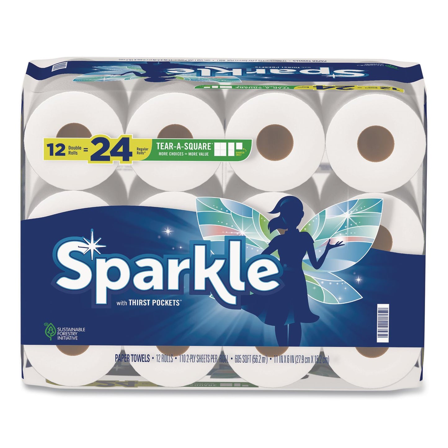 Sparkle Tear-A-Square Double Roll Paper Towels, 2-ply, 110 Sheets/Roll, 12 Rolls/Pack (GPC22361507)